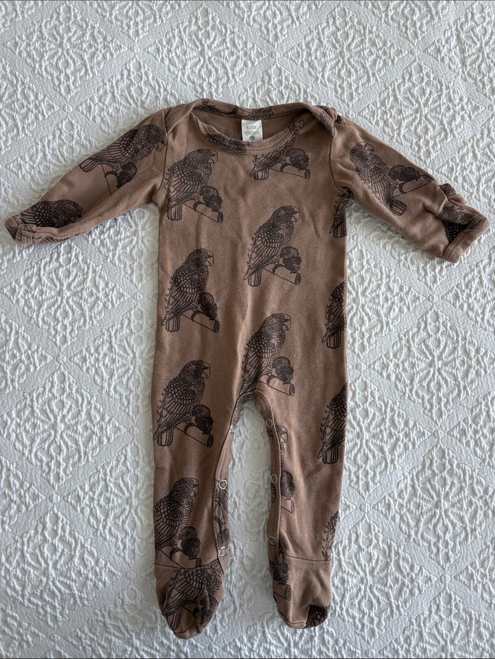 kate quinn Brown Parrot-Print Footie